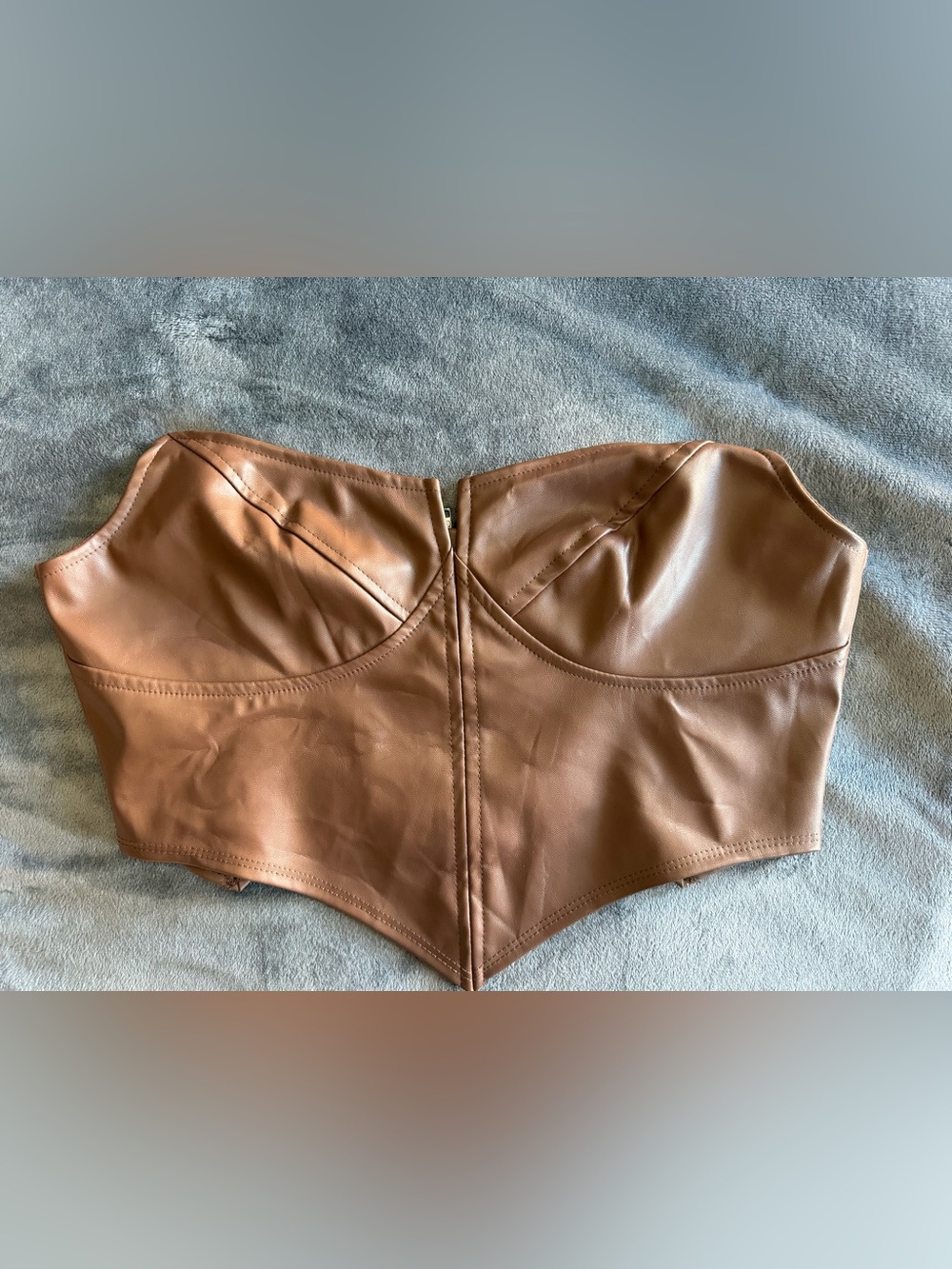 SHEIN Brown Faux Leather Strapless Corset Crop Top